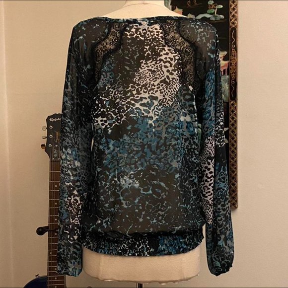 Vintage Y2K Teal And Black Ruffle Blouse. Guess. Size M. - Picture 2 of 4